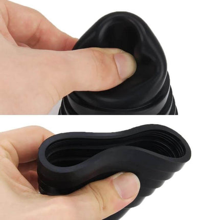 Universal Headlight Soft Rubber Dust Cover 50-70cm Inner Diameter - flexible black rubber seal shown being compressed by hand to fit headlight housing