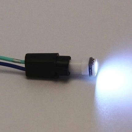 Socket Car Bulb Holder Adapter 2 Pack for Extending or Replacing Stock Bulbs - close-up of T5 adapter with lit LED and wiring
