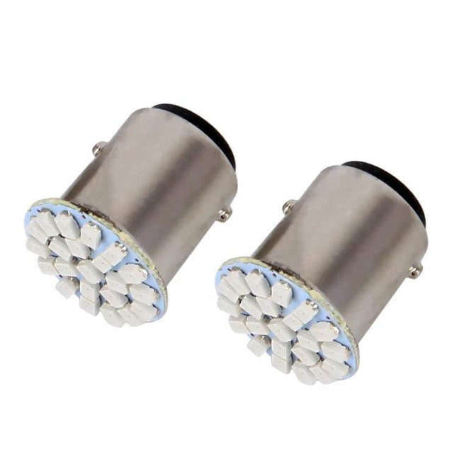 1157 Bay15D LED Car Brake Light Bulbs 22LED For Easy Plug And Play - pair of silver BAY15d LED brake bulbs with 22 LEDs each