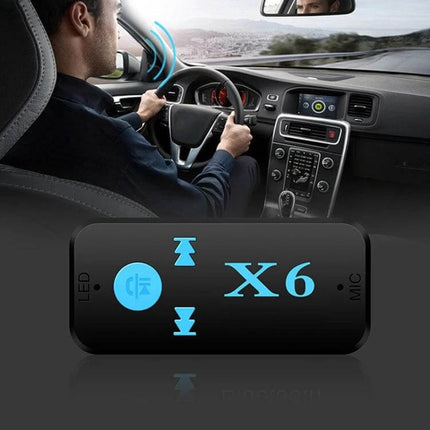 HQX6 Car Bluetooth Music Receiver For Hands-Free Calls compact black adapter shown in car dashboard for streaming music and calls