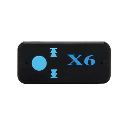HQX6 Car Bluetooth Music Receiver For Hands-Free Calls compact black adapter with blue X6 logo and control button for car audio