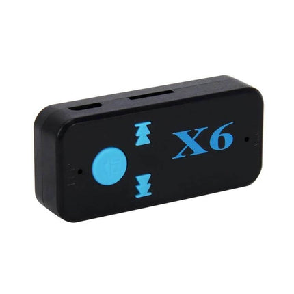 HQX6 Car Bluetooth Music Receiver For Hands-Free Calls compact black X6 Bluetooth adapter with blue buttons and TF card slot