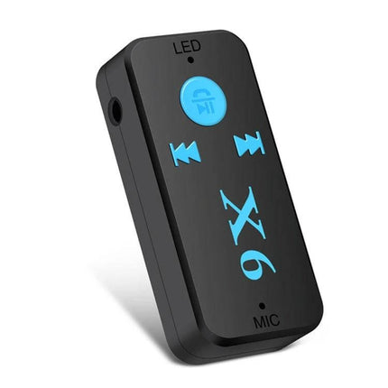 HQX6 Car Bluetooth Music Receiver For Hands-Free Calls black wireless adapter with blue buttons and mic