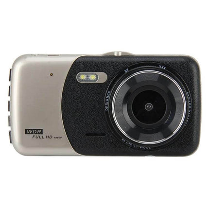 Car Dash Cam with 4-Inch Display for Vehicle Recording — compact WDR Full HD recorder showing lens and display