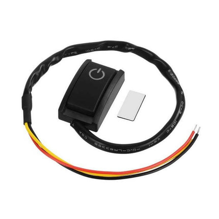 Car DIY Button Switch With Adhesive Tape For On Off DC 12V – black push ON/OFF rocker switch with white LED indicator, 30cm cable and adhesive pad