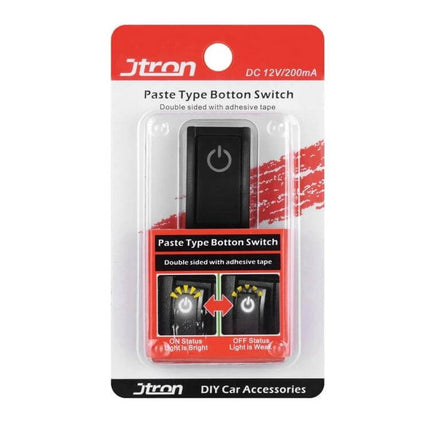Car DIY Button Switch With Adhesive Tape For On Off DC 12V - black paste-type ON/OFF push switch with white LED, 30cm cable, adhesive tape mounting