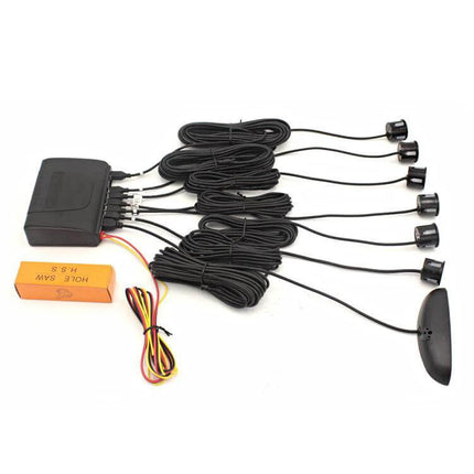 Rear Parking Sensor System with Buzzer and 6 Rear Radars for Cars - six black radar sensors, control box and buzzer for vehicle reverse aid
