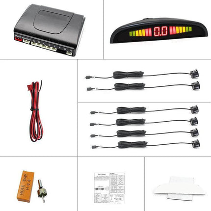 Rear Parking Sensor System with Buzzer and 6 Rear Radars for Cars - kit with display, control box, six sensors, wiring and installation parts