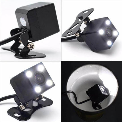 4.3 Inch TFT LCD Parking Monitor with Rear View Camera showing compact waterproof rear camera with LED lights and wide-angle lens for parking assistance