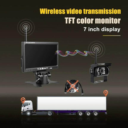 Wireless Infrared Night Vision Backup Camera for Trucks and RVs - 7-inch TFT color monitor with wireless 2.4GHz video transmission