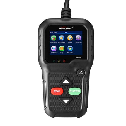 Konnwei OBD Scanner for Everyday Vehicle Maintenance Checks handheld device showing menu screen and buttons
