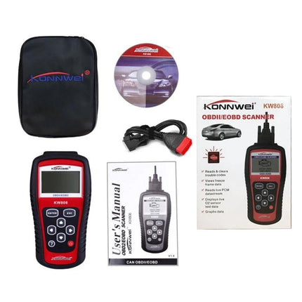 Essential KONNWEI Scanner for Everyday Car Maintenance Checks - KONNWEI KW808 OBD2 diagnostic tool kit with cable, manual and pouch