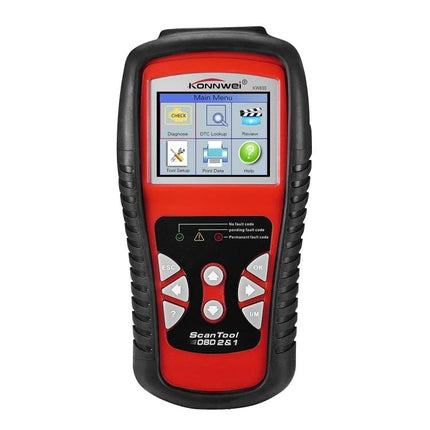 KONNWEI Tool for Everyday Car Maintenance and Checks - red handheld OBD2 scanner showing main menu screen