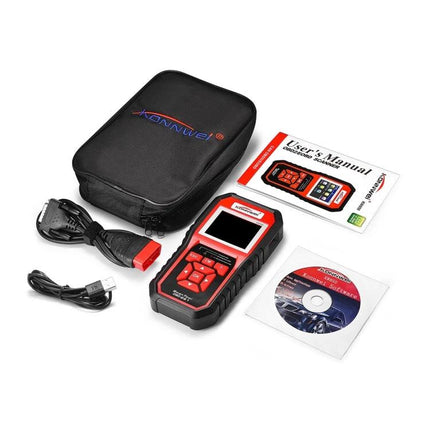 KONNWEI Scanner for Everyday Car Maintenance Checks handheld OBD2 diagnostic kit with cables, manual, CD and carry case