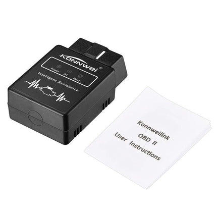 Konnwei Tool for Routine Vehicle Maintenance and Checks plugged into OBD-II port with user manual