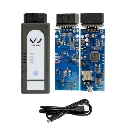 Essential Tool for Everyday Vehicle Maintenance in Your Garage - VW Audi Skoda diagnostic VAS6154 tool with two blue circuit boards and USB cable