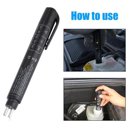 Brake Fluid Tester for Everyday Vehicle Maintenance - five-LED pen tester checking reservoir fluid for water content during routine inspections