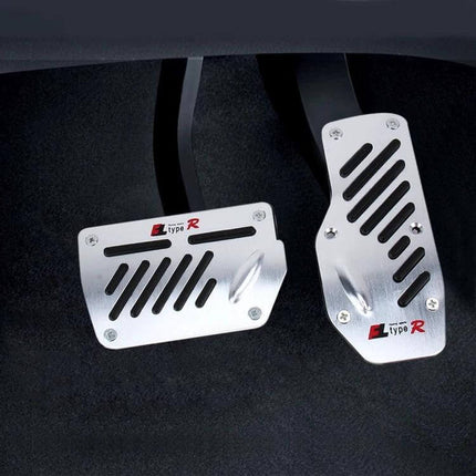 Universal Non-Slip Pedal Pad Set for Car and Truck Driving stainless steel rubber grip accelerator and brake pedals shown installed