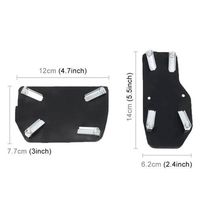 Universal Non-Slip Pedal Pad Set for Car and Truck Driving stainless steel rubber grip pedal pads showing measurements, black non-slip surface
