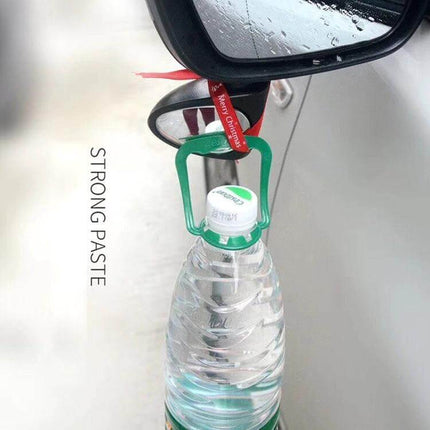 Left Blind Spot Mirror for Cars with Rotatable Design mounted on driver side mirror showing improved visibility while hanging a water bottle to demonstrate strength