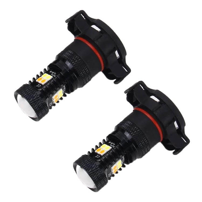PSX24W Car Fog Lights, 2 Pack, White And Yellow Light - dual LED fog bulbs for improved visibility in wet, foggy, or icy conditions