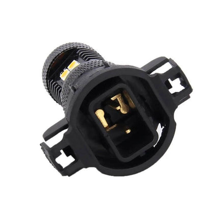 PSX24W Car Fog Lights, 2 Pack, White And Yellow Light - close-up of single LED fog light plug and connector for easy installation