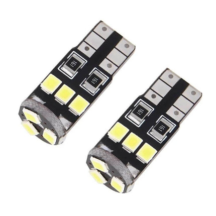 Car Interior LED Bulbs for Reading Lights at 6000K - pair of compact T10 LED bulbs showing multiple 6000K cool white SMD chips for dome/reading lights