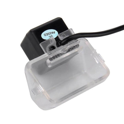 Waterproof Rear View Backup Camera with LED Lights for Mazda 6 showing clear waterproof housing and cable