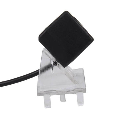 Night Vision Waterproof Wide Angle Rear View Camera for Mazda Vehicles small black camera on clear mounting bracket, night-ready wide-angle waterproof design