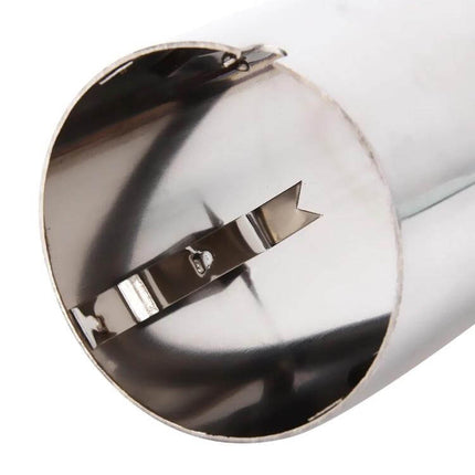 Exhaust Tail Muffler Tip Pipe 2-Pack Stainless Steel For VW close-up of stainless steel tail tip internal lock clip, corrosion-resistant finish, easy press-in install