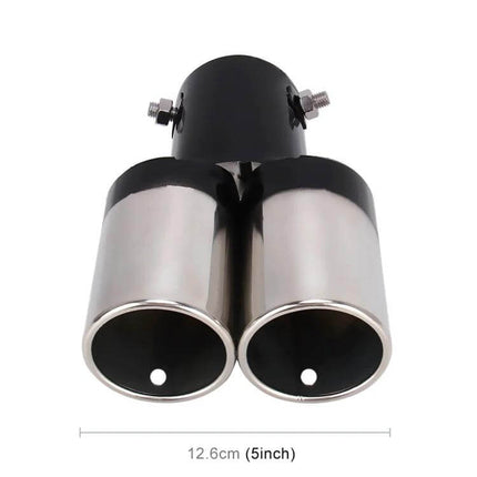 Universal Car Exhaust Tail Muffler Tip Stainless Steel Double Outlet - dual polished stainless steel exhaust tip, clamp-on no-weld install