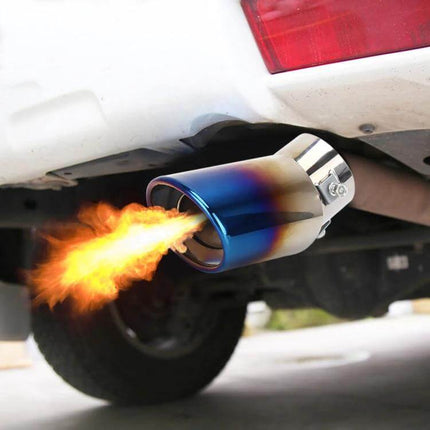 Curved Stainless Steel Car Exhaust Tail Muffler Tip 6cm Diameter - curved blue titanium-look clamp-on tailpipe with flame effect