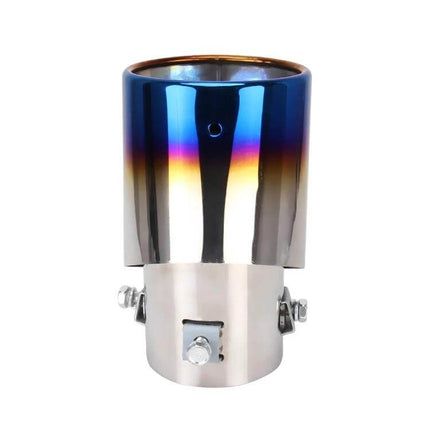 Curved Stainless Steel Car Exhaust Tail Muffler Tip 6cm Diameter - blue burnt titanium finish, three-bolt clamp, corrosion-resistant DIY fit