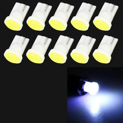 Car Interior LED COB Bulbs Ice Blue Light Reading Lamp - pack of 10 white base COB bulbs showing ice blue glow for cabin map and glovebox lighting