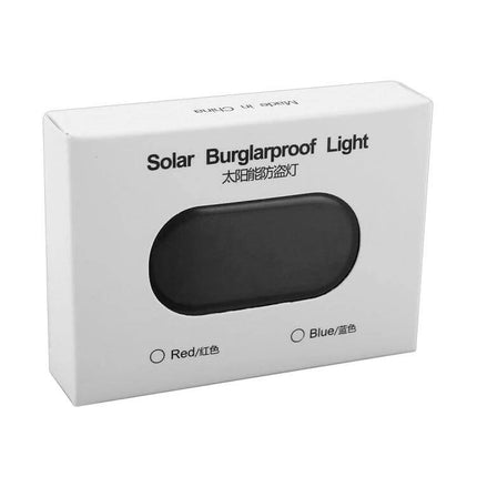 LQ-S10 Car Solar Dummy Alarm Light Blue Flashing Security Lamp - solar burglarproof light box showing blue option, adhesive roof mount, LED dummy alarm
