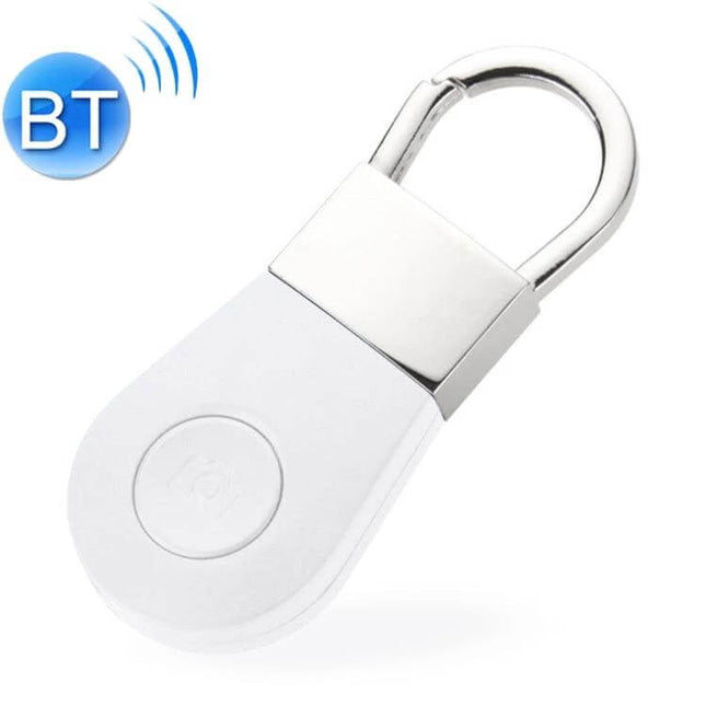 R2 Bluetooth Anti-Lost Tracker for Everyday Items compact white Bluetooth key finder with metal loop attached to keys