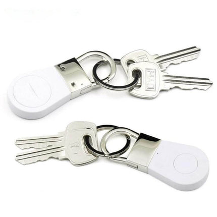R2 Bluetooth Anti-Lost Tracker for Everyday Items attached to a set of keys showing white tracker and keyring