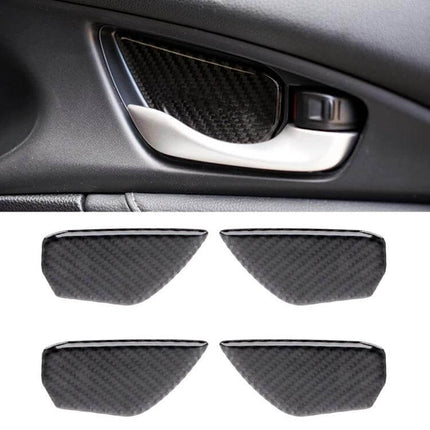 Carbon Fiber Trim for Honda Civic 10th Gen Interior Doors installed on door handle area showing four-piece set