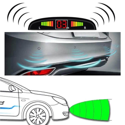 Zone Tech Car Reverse Radar System with Four Sensors showing rear bumper sensors and display detecting nearby obstacle
