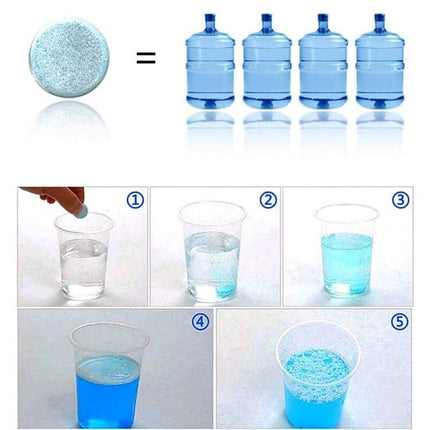 Car Windshield Cleaning Tablets - 12 Pack for Easy Vehicle Maintenance dissolving tablet equals four bottles, step-by-step dissolve and blue cleaning solution