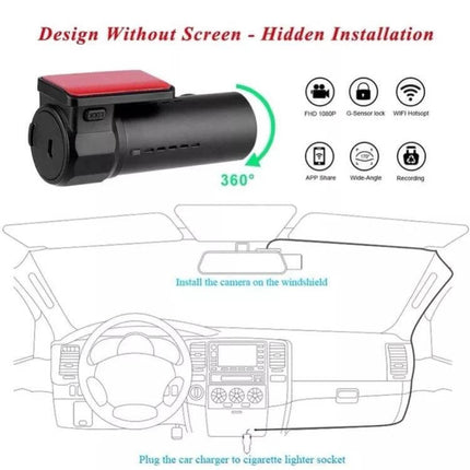 Compact Mini Dash Camera for Cars with WiFi Connectivity mounted for hidden windshield installation, WiFi hotspot and app access