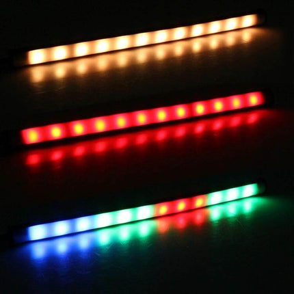 Motorbike Colorful LED Light Bulb for Daytime Running and Turn Signals showing amber red and multicolor LED strips for improved visibility