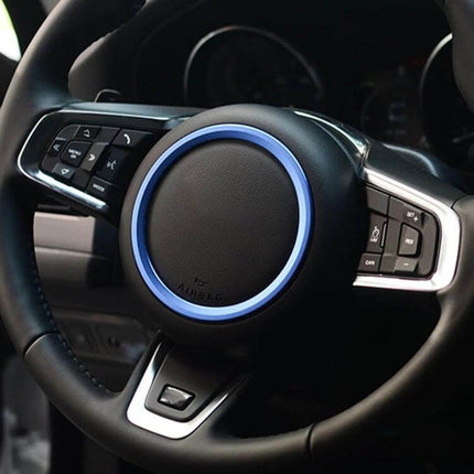 Aluminum Alloy Steering Wheel Trim Decoration for Jaguar Cars - blue ring accent installed on steering wheel