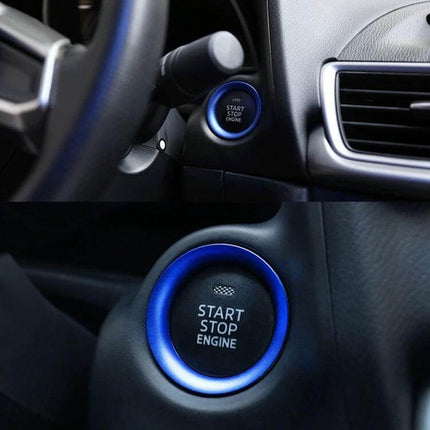 Decorative Aluminum Alloy Trim for Mazda Start Button Ring in blue, easy no-tool dashboard upgrade for one-key start