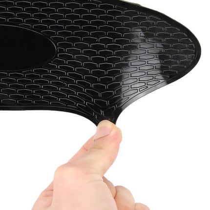 Alt Tag: 30x9.5cm Oval Rubber Anti-Slip Mat for Car Dashboard Devices – close-up of black textured rubber mat held by fingers showing flexible oval anti-slip surface