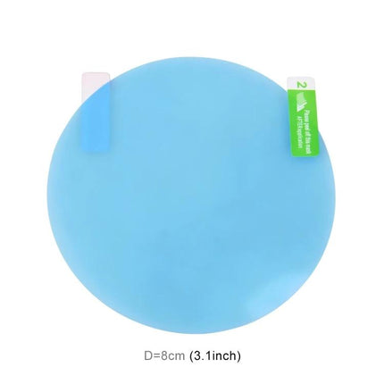 Clear Anti-Fog Protective Film for Car Rearview Mirrors, 8cm Diameter - round blue PET nano-coated mirror protector for side mirrors
