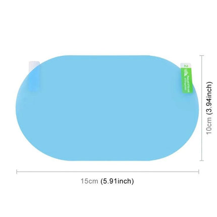 Rearview Mirror Protective Film for Clear Anti-Fog Visibility - blue PET nano-coated 15cm x 10cm oval anti-fog side mirror film