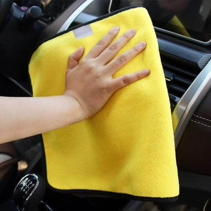 Microfiber Cloth for Car Washing and Drying, 30x30cm - yellow microfiber towel wiping car interior and dashboard