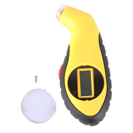 Cedar Digital Gauge for Checking Tire Pressure on Daily Drives – yellow handheld digital tire pressure gauge with LCD display and cap
