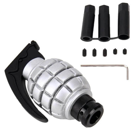 LX Tandy Bomb-Shaped Universal Car Gear Shift Knob for Driving silver grenade-style aluminum alloy shift knob with adapter kit